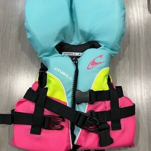 O'Neill Kids Life Vest - Aqua, Pink, and Lime